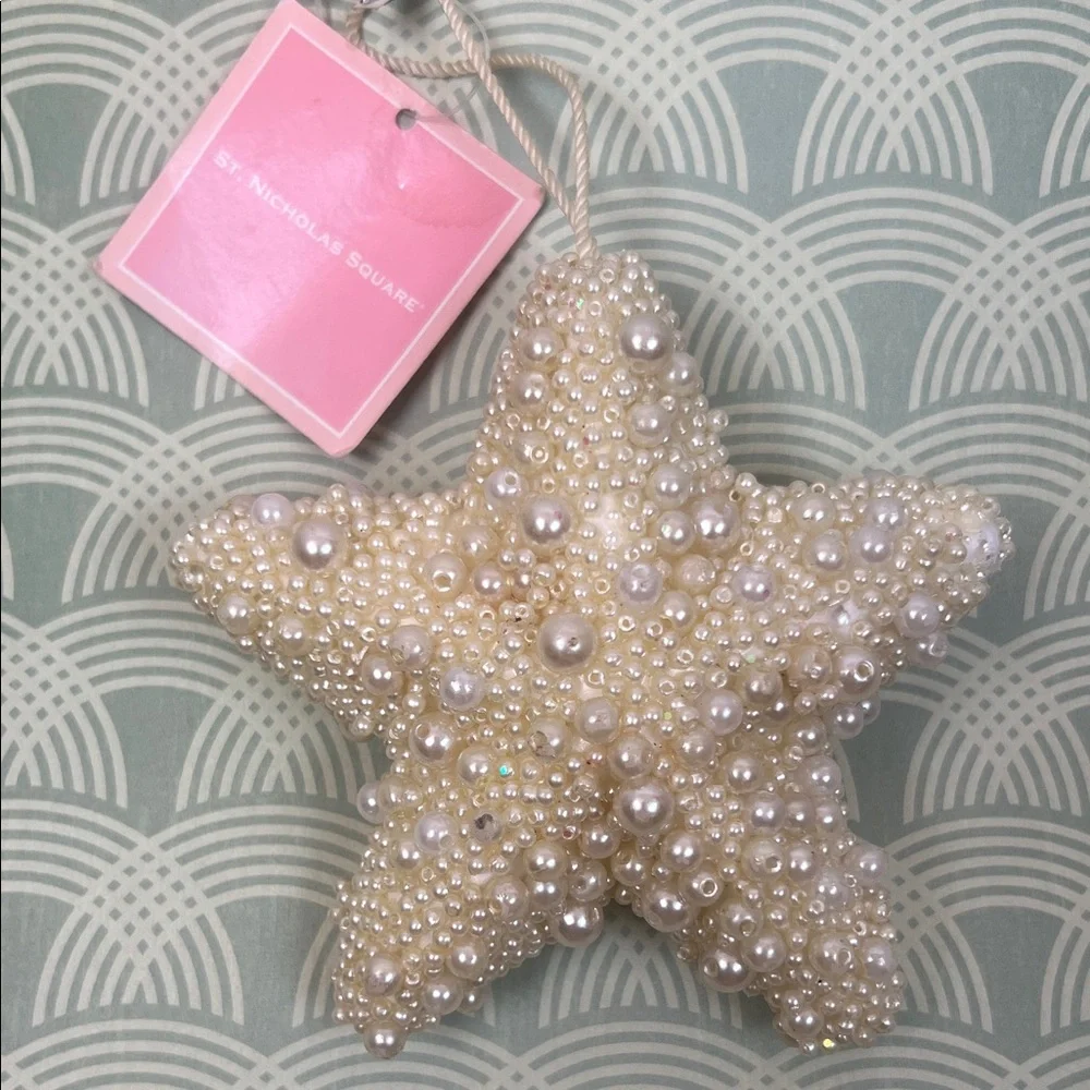 St. Nicholas Square Cream Pearl Star Decor Christmas tree ornament ๐ coastal - Picture 1 of 5